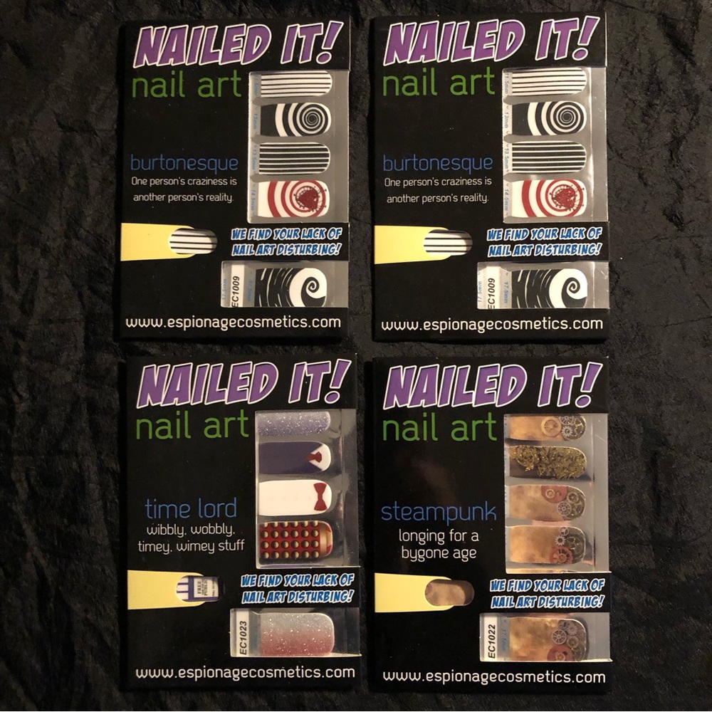 Set of 4 Geek Nail Wrap Art: Tim Burton, Doctor Who, Steampunk new - Picture 1 of 16